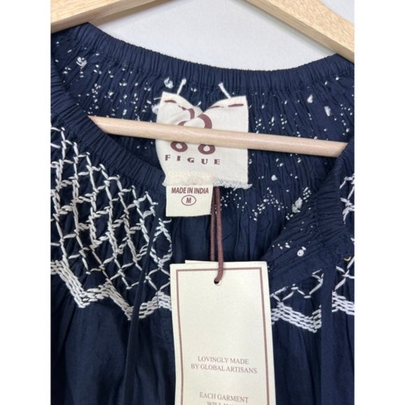 NWT Figue Charlie Split Neck Relaxed Fit Half Sleeve Midnight Navy Mini Dress - Picture 5 of 7